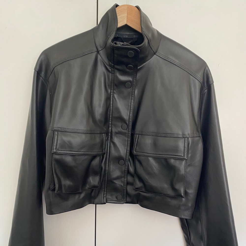 Black Alo faux leather cropped jacket